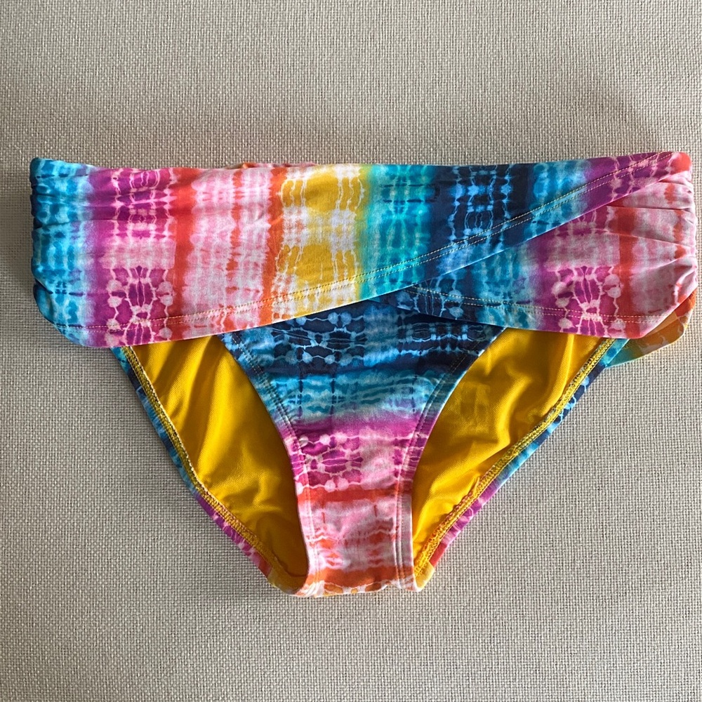 Bleu Rod Beattie Bright Tie-Dye Bikini Bottoms in Rainbow with Yellow Lining 8